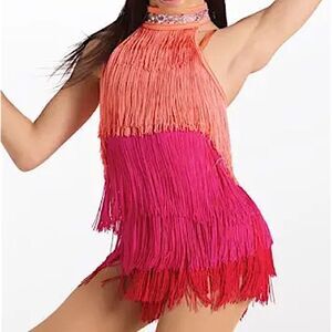 Weissman Dance costume flapper orange Fringe dress Electric Feel 14338 MC chil